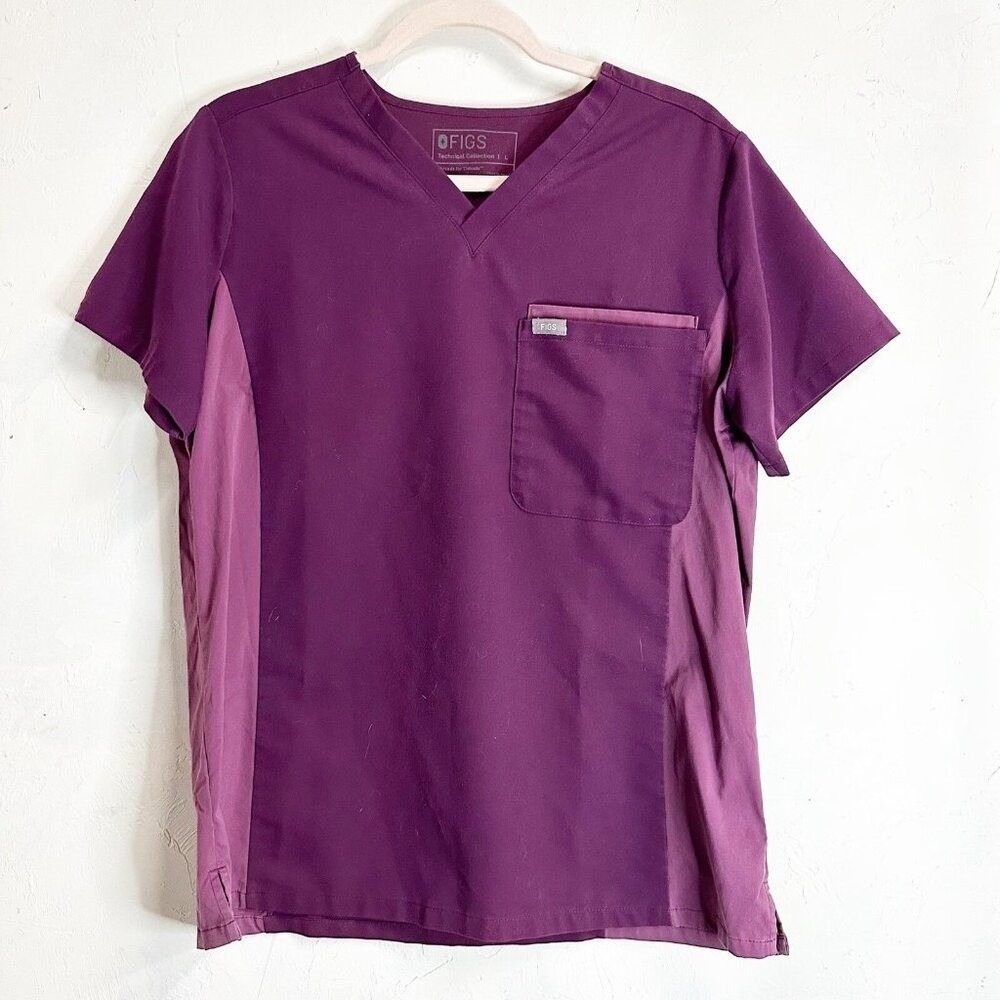 Figs Technical Collection Pocket Scrub Top Shirt Women's Large Purple